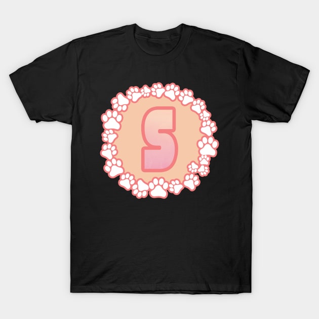 Cute pink initial letter S with dog paws T-Shirt by LiquidLine